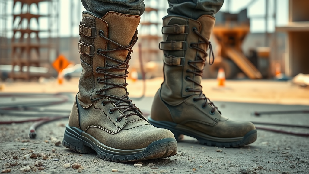 Most Durable Army Boot for Work heavy-duty tactical boots for veterans standing on a construction site, worn and reliable