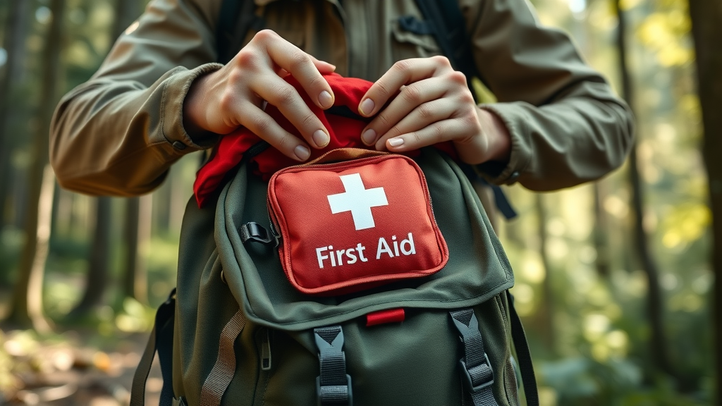 adventurous hiker quick access upper zone jacket first aid organize pack a backpack hiking forest daylight