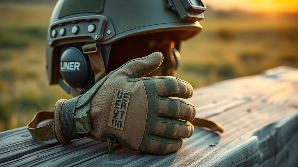 close-up of affordable high-quality tactical helmet and gloves
